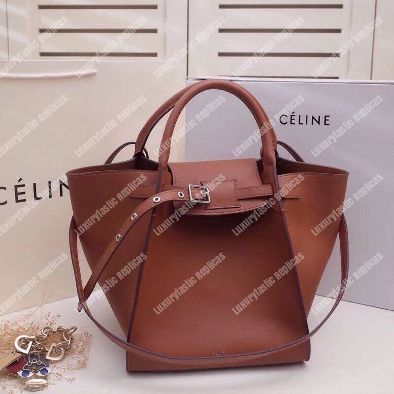Ce**e small big bag with long strap in smooth calfskin tan