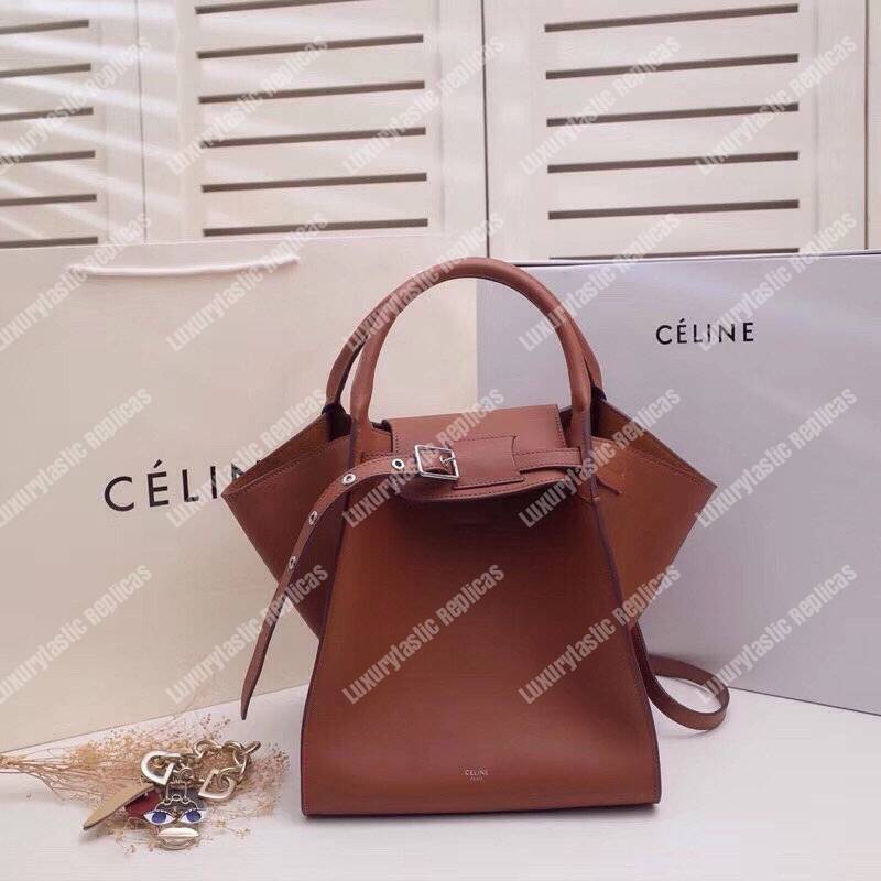Ce**e small big bag with long strap in smooth calfskin tan