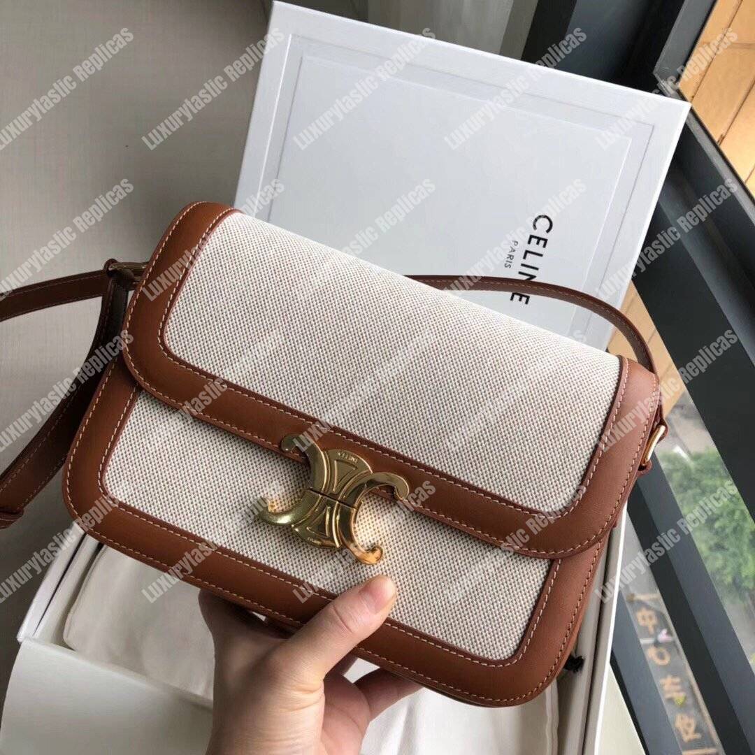 Ce**e medium triomphe bag in textile and natural calfskin