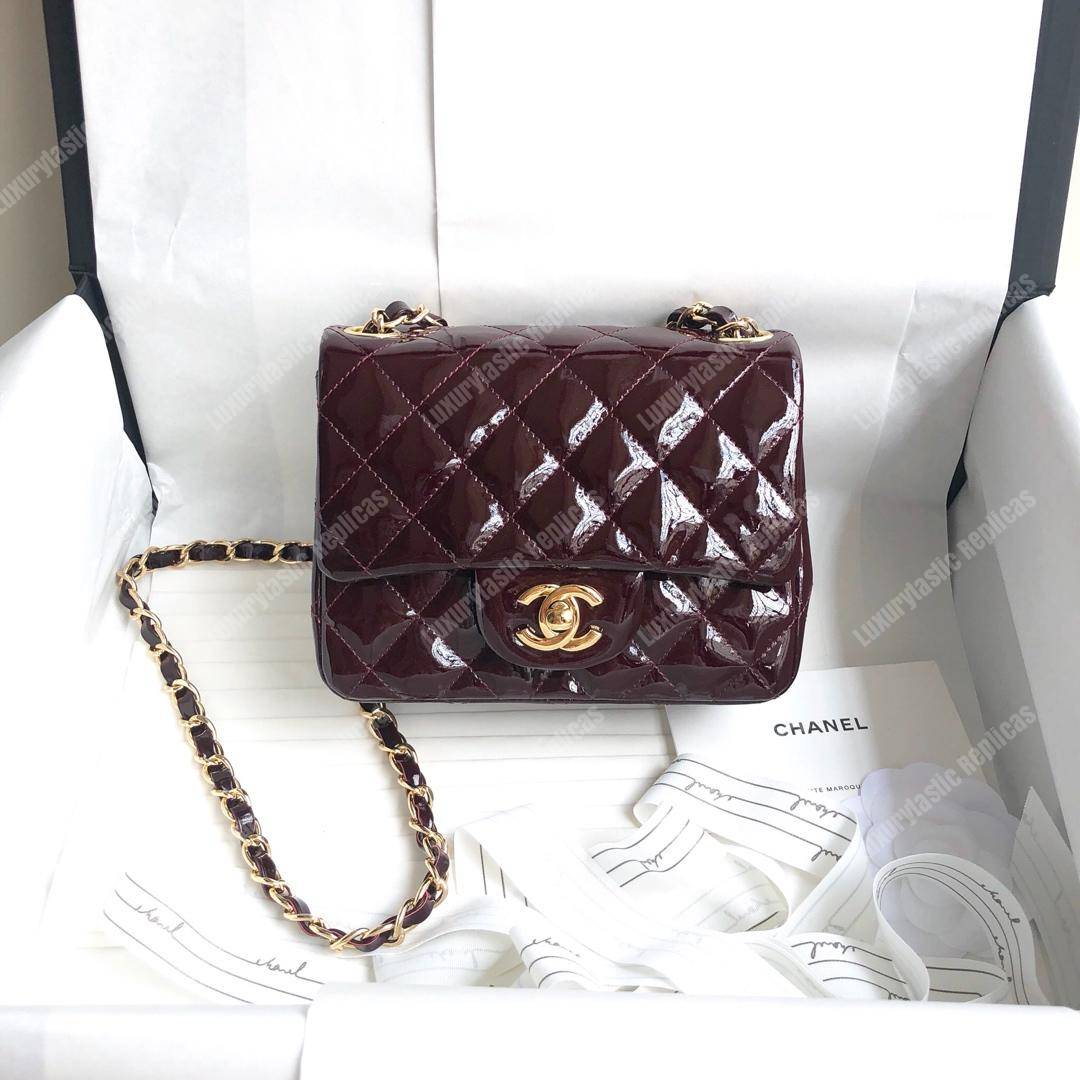Ch*el mini flap bag burgundy