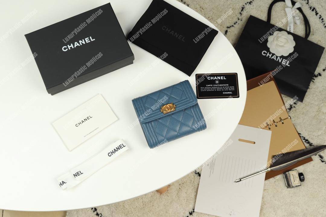 Ch*el boy small flap wallet blue
