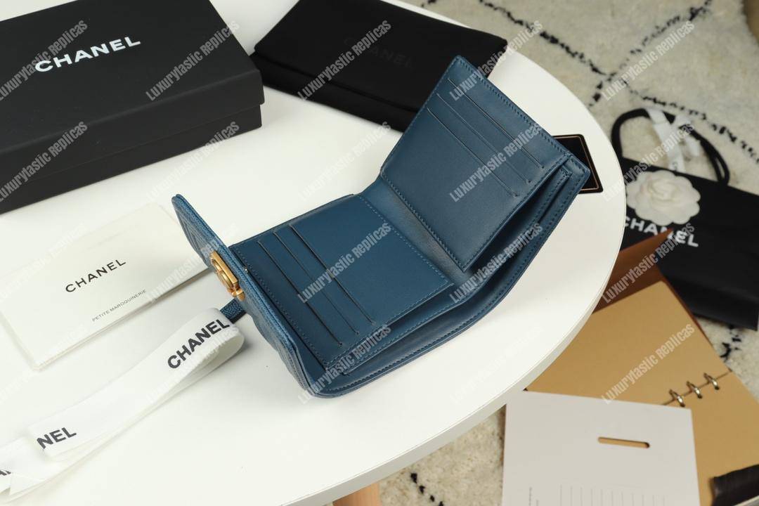 Ch*el boy small flap wallet blue