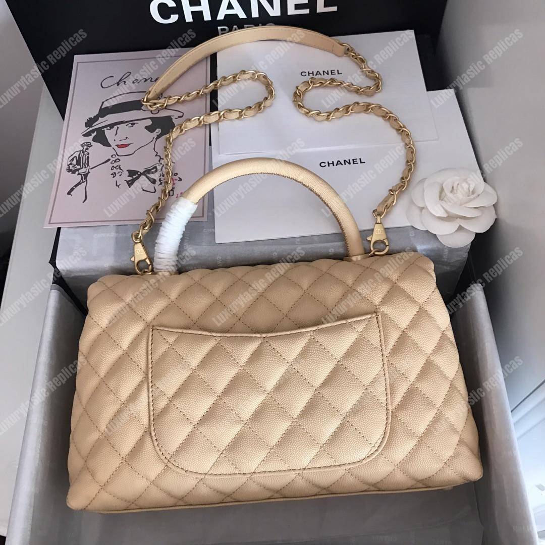 Ch*el flap bag with top handle beige