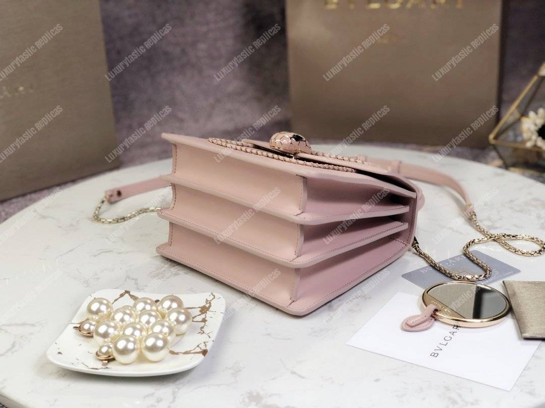 BVL Serpenti Forever Crossbody Small Tophandle Bag Crystal Rose With Woven Chain