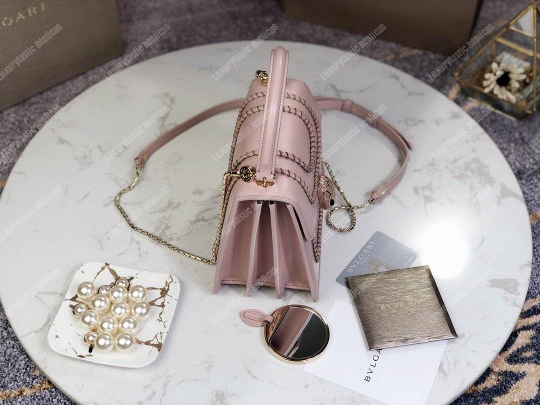 BVL Serpenti Forever Crossbody Small Tophandle Bag Crystal Rose With Woven Chain