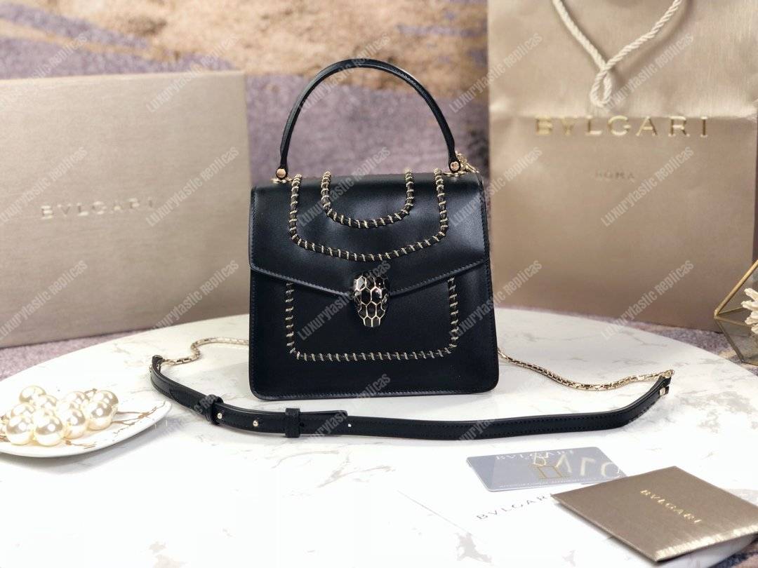 BVL Serpenti Forever Crossbody Small Tophandle Bag Black With Woven Chain