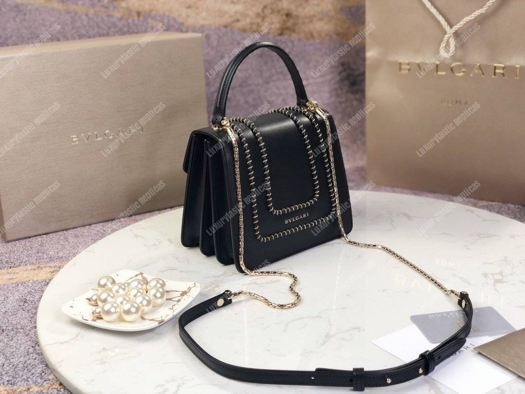 BVL Serpenti Forever Crossbody Small Tophandle Bag Black With Woven Chain