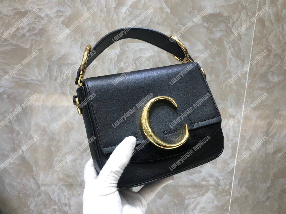 Chloe Mini Chloe C Bag In Shiny And Suede Calfskin Black