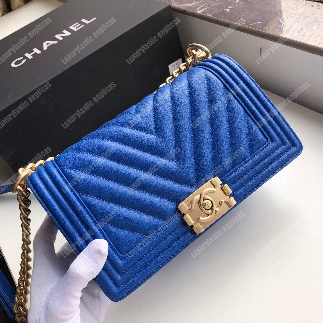Ch*el medium boy flap bag blue