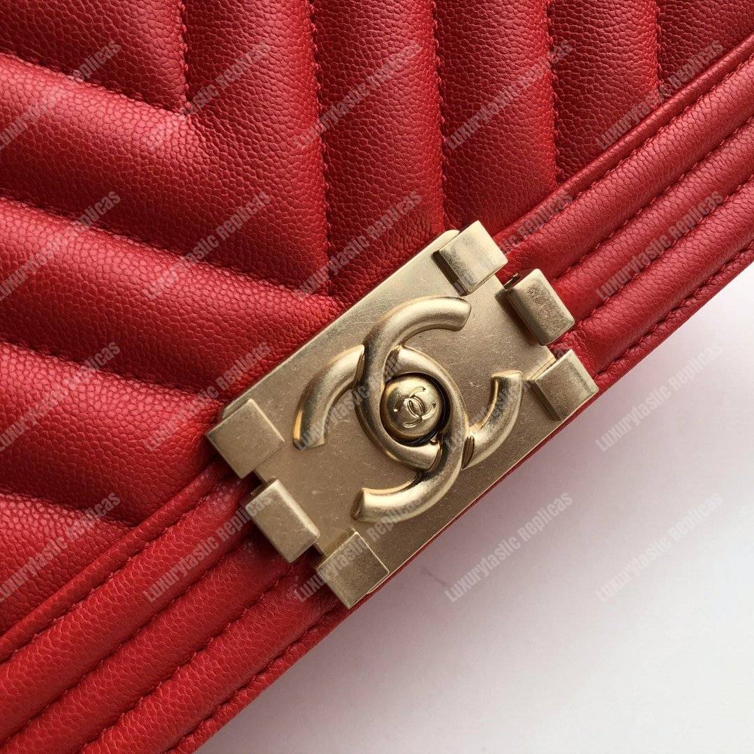 Ch*el medium boy flap bag red