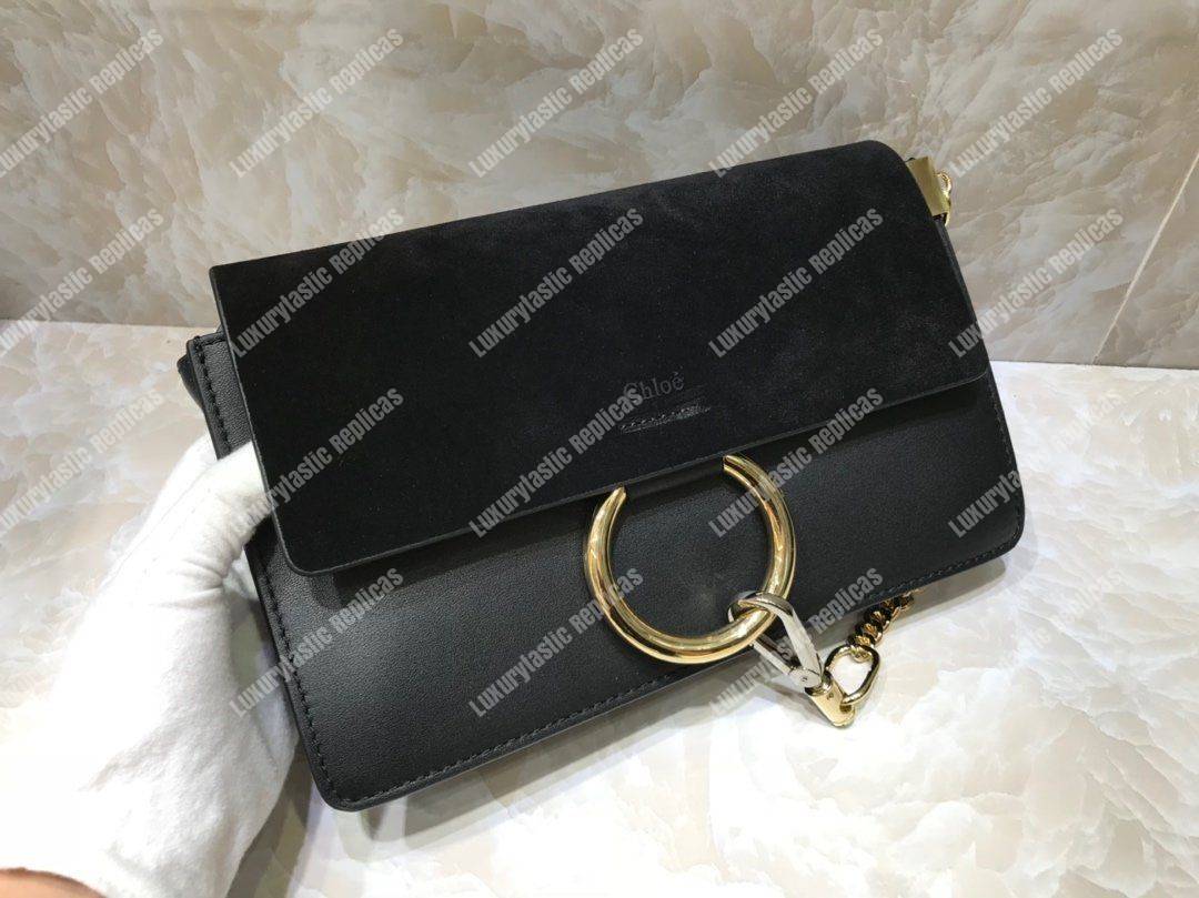 Chloe Faye Small Shoulder Bag In Smooth And Suede Calfskin Black