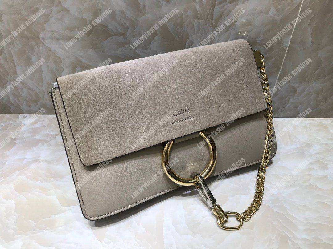 Chloe Faye Small Shoulder Bag In Smooth And Suede Calfskin Grey
