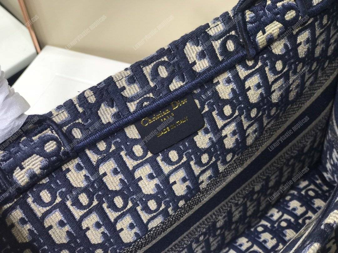 mini D*or book tote bag in embroidered canvas blue D*or oblique