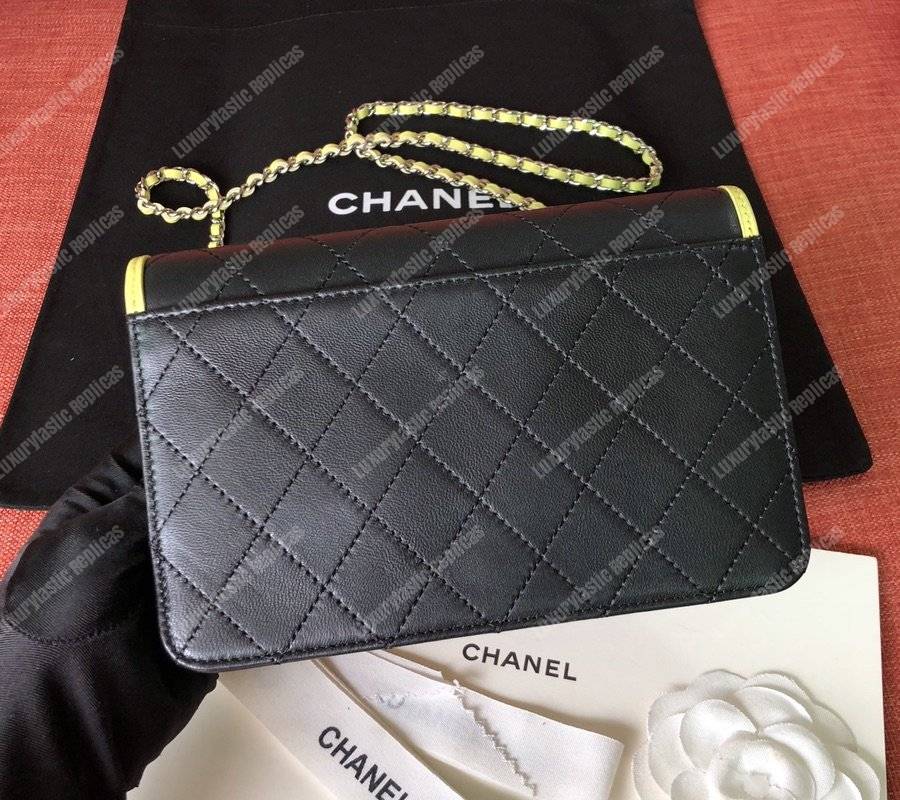 Ch*el wallet on chain – woc color pop cc lambskin black