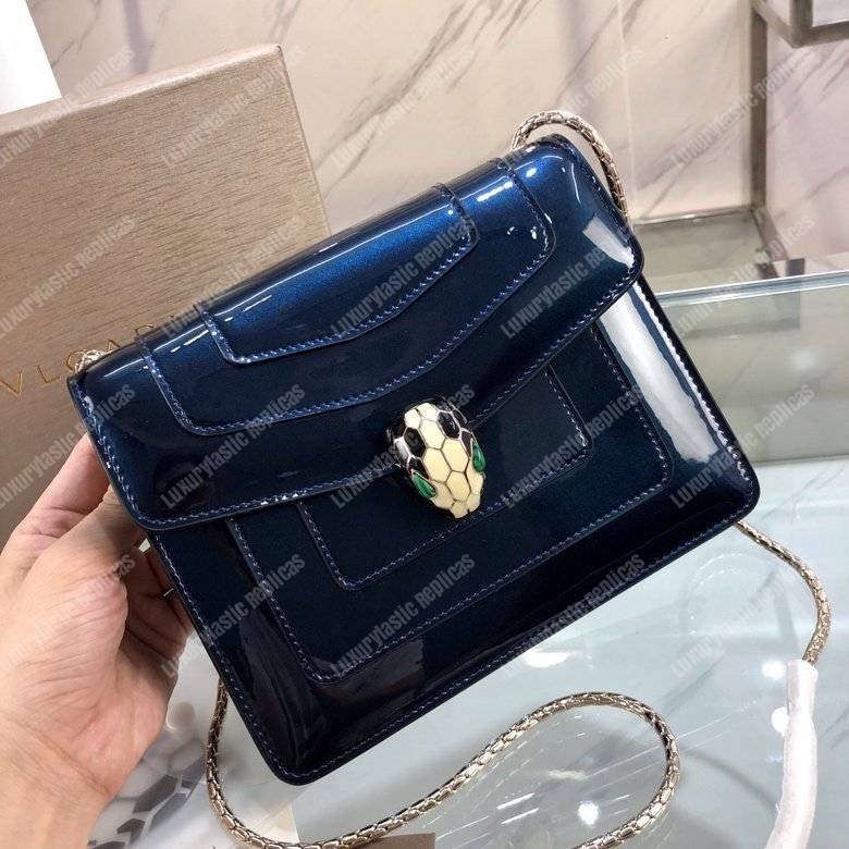 BVL Serpenti Forever Flap Cover Bag Metallic Royal Sapphire