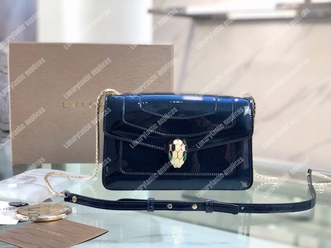 BVL Serpenti Forever Flap Cover Long Bag Metallic Royal Sapphire