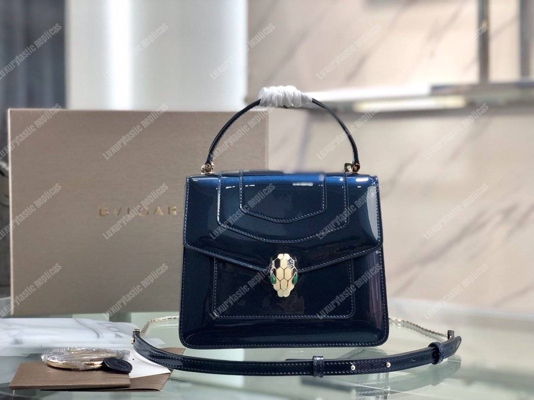 BVL Serpenti Forever Flap Cover Tophandle Bag Metallic Royal Sapphire