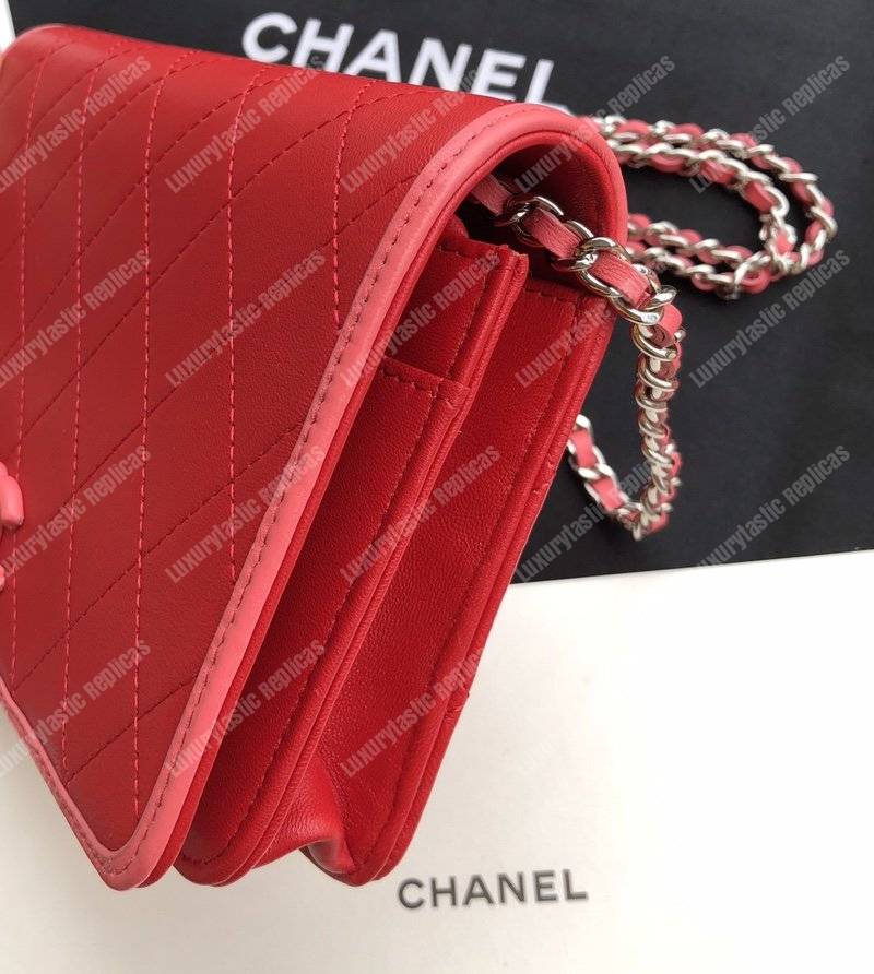 Ch*el wallet on chain – woc color pop cc lambskin red