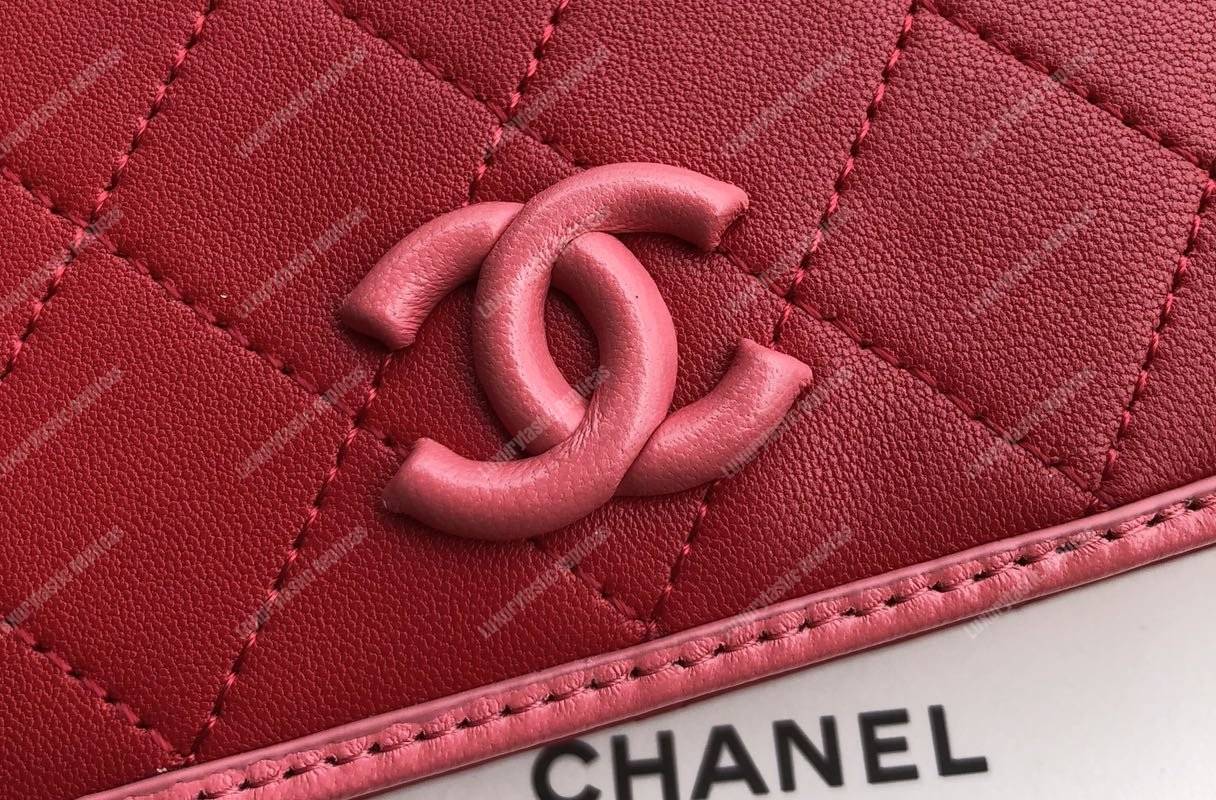 Ch*el wallet on chain – woc color pop cc lambskin red