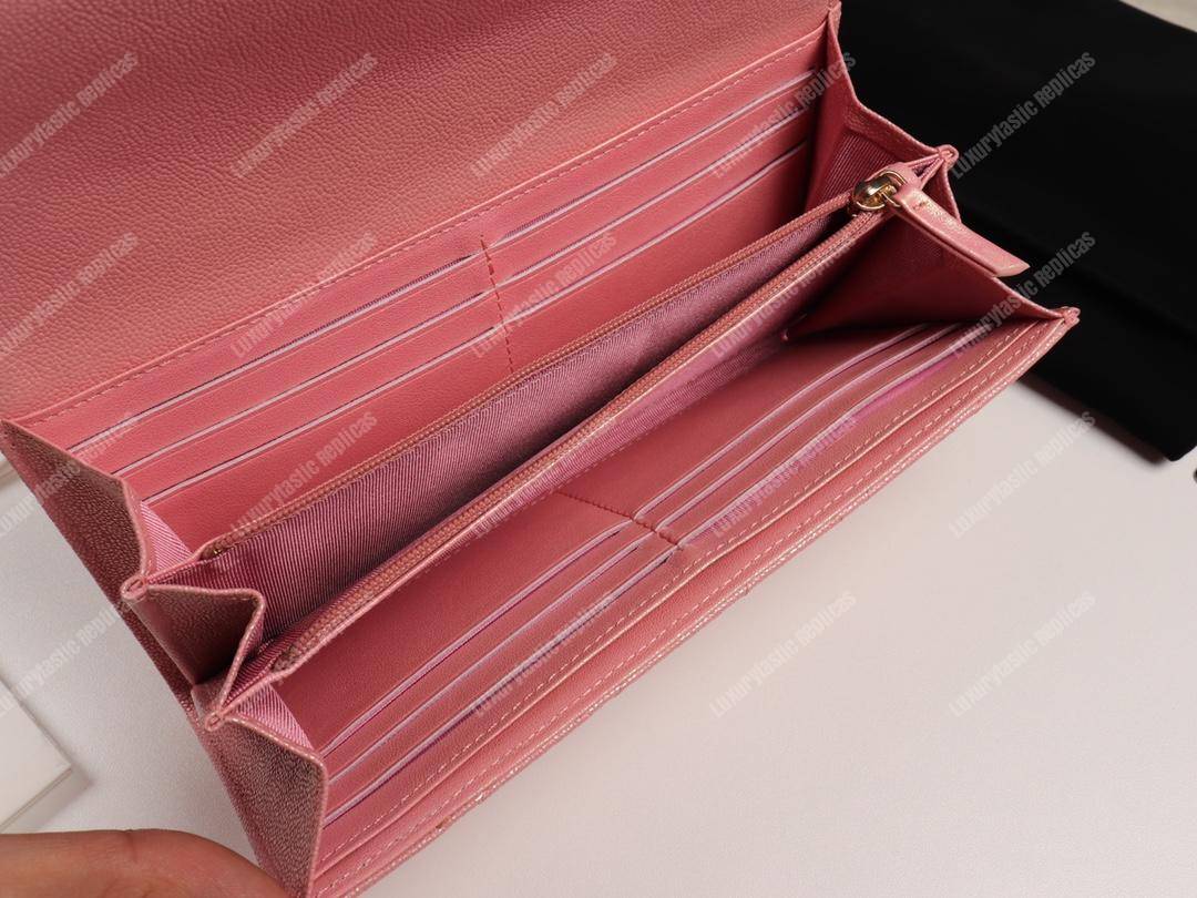 Ch*el classic long flap wallet pink