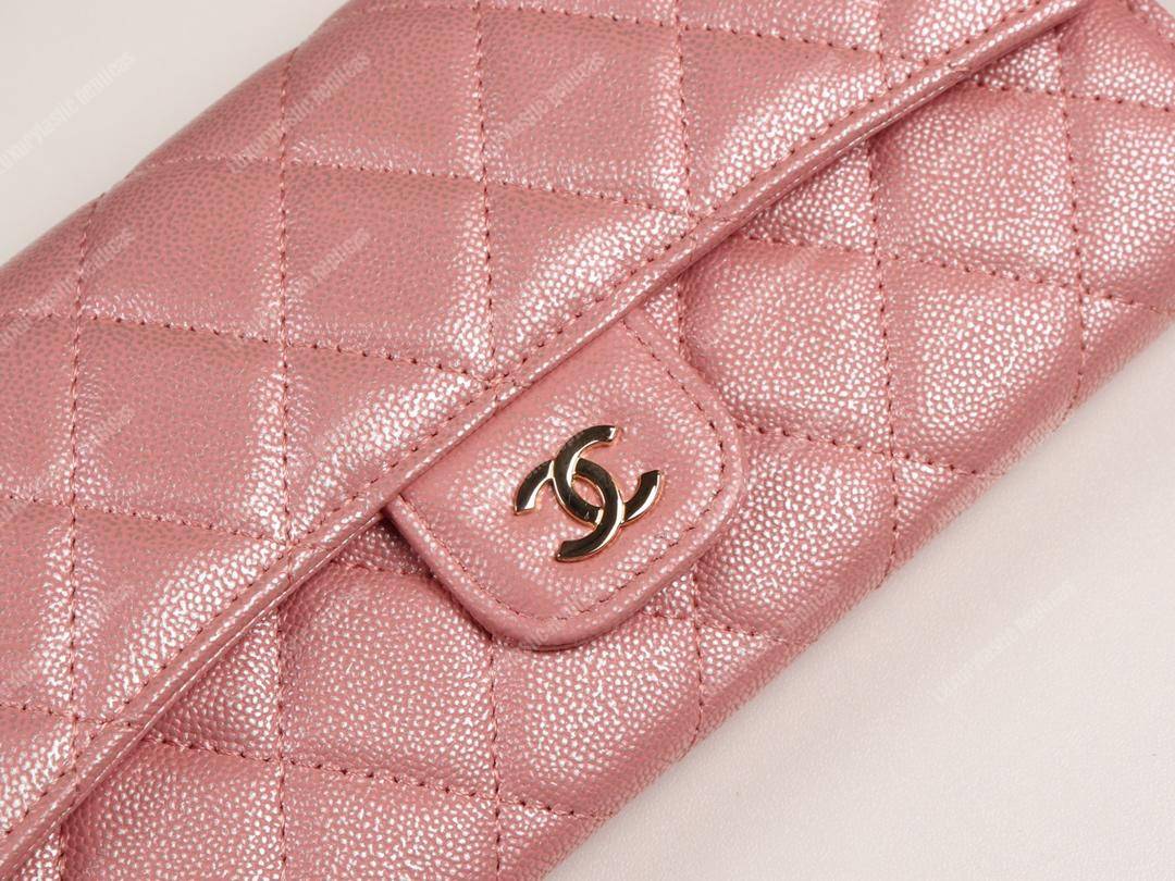 Ch*el classic long flap wallet pink