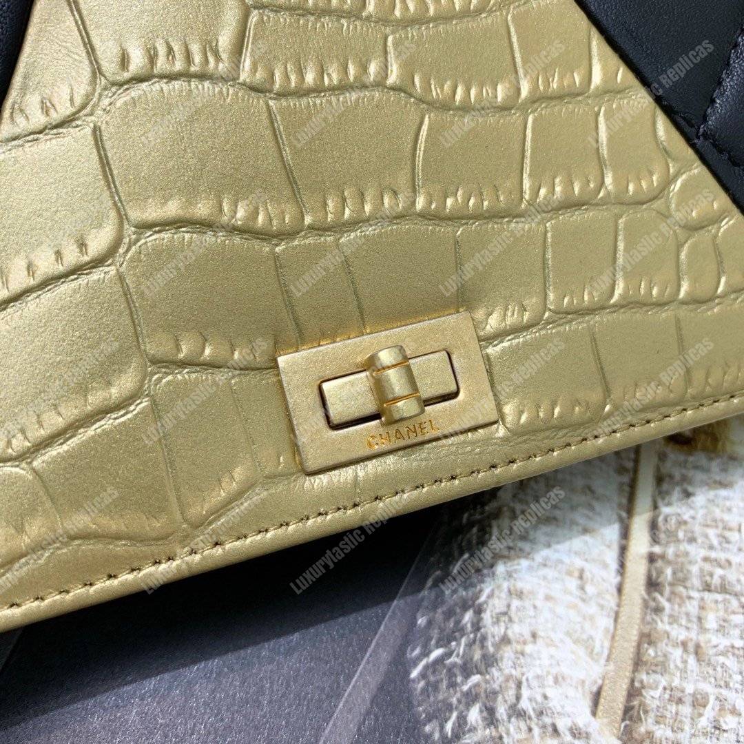 Ch*el wallet on chain – woc lambskin & crocodile-embossed leather egyptian