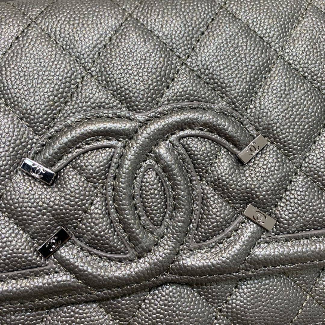 Ch*el wallet on chain – woc cc filigree grey grained calfskin