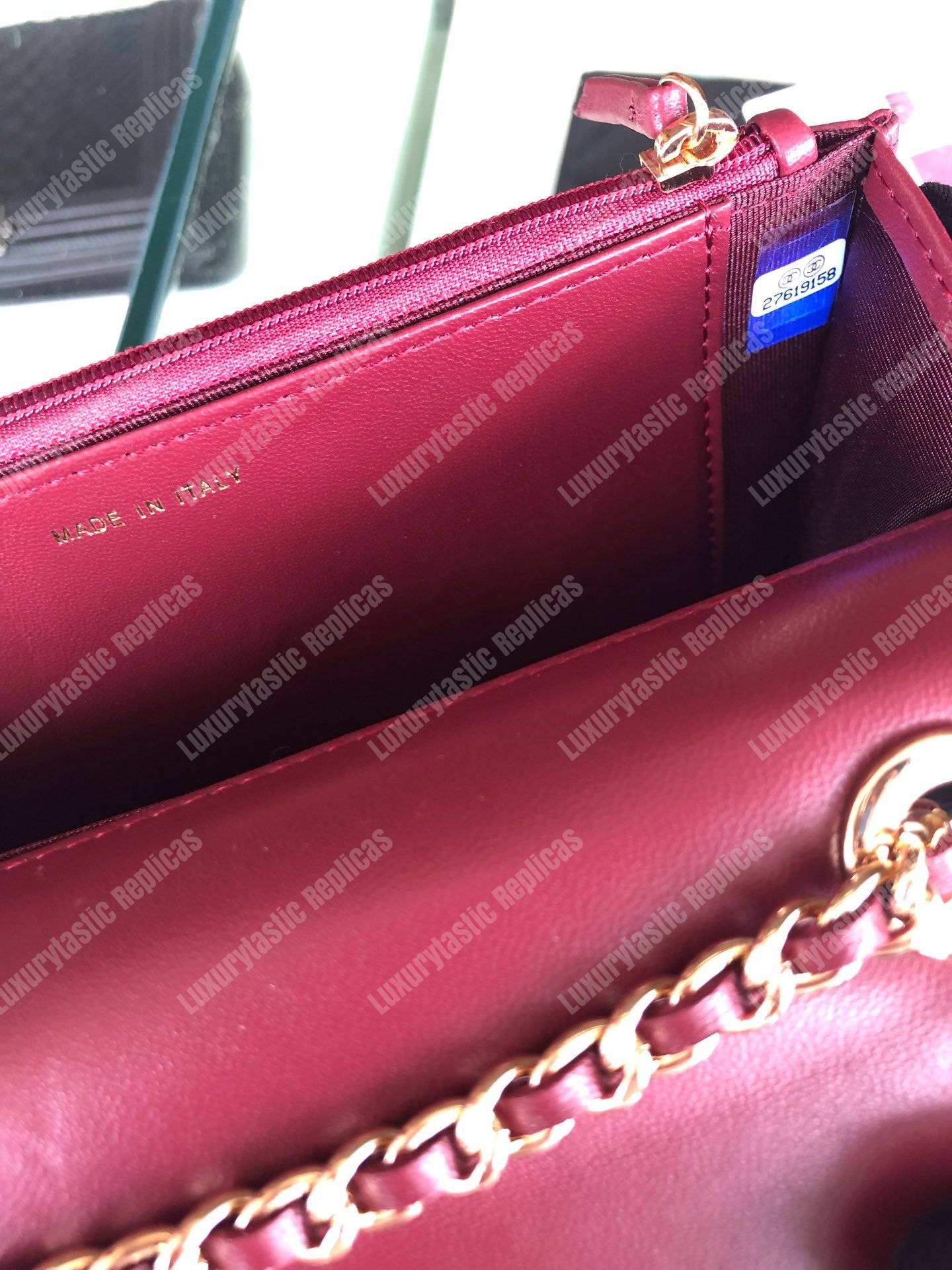 Ch*el wallet on chain – woc lambskin gold-toned metal maroon