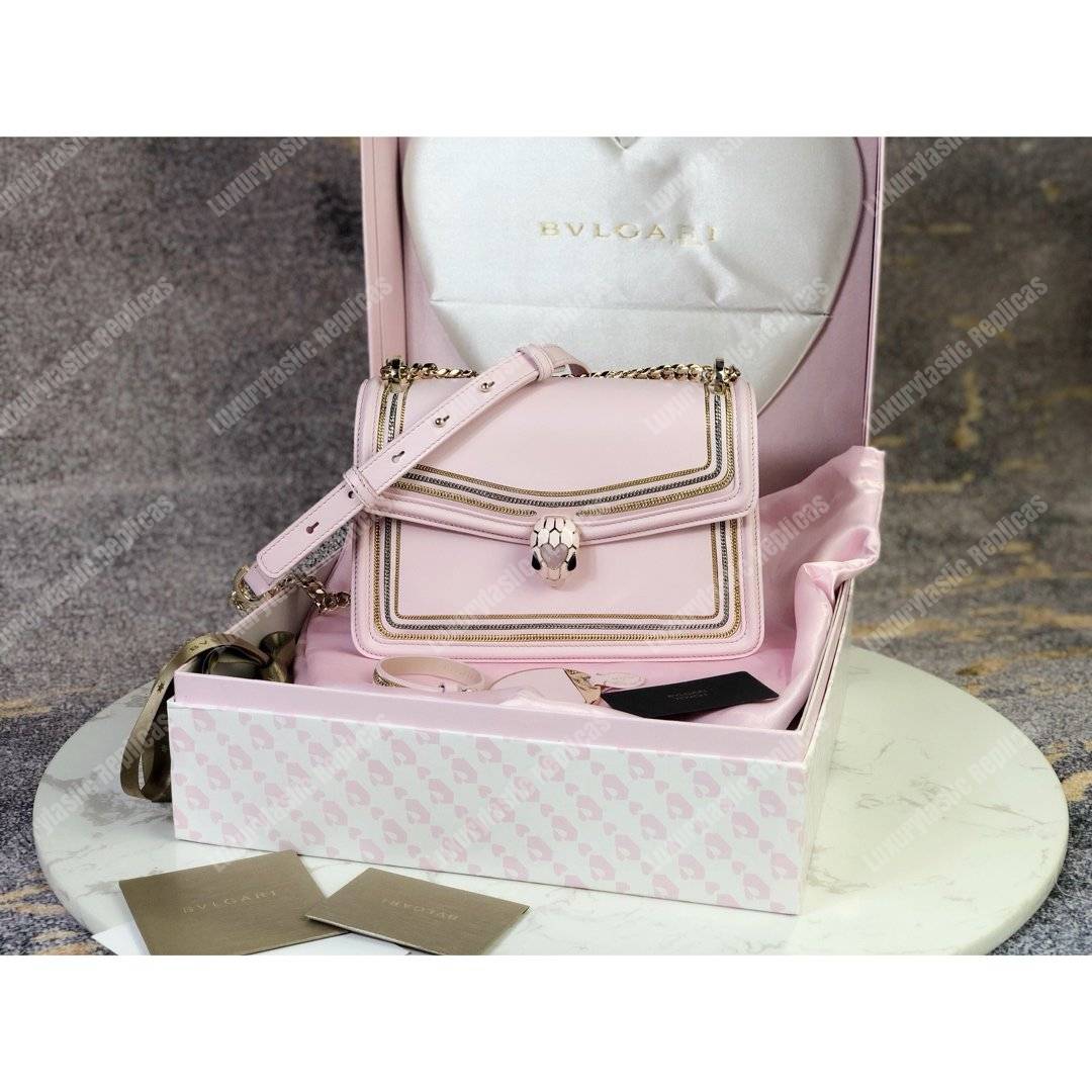 BVL Serpenti Diamond Blast Shoulder Bag Crystal Rose With Chain Motif