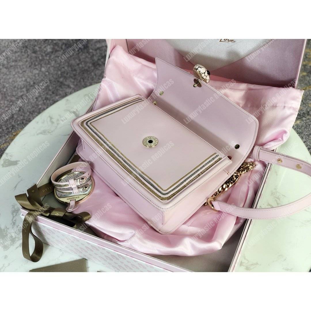 BVL Serpenti Diamond Blast Shoulder Bag Crystal Rose With Chain Motif