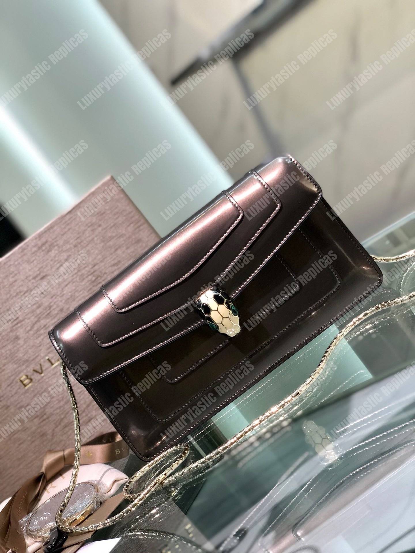 BVL Serpenti Forever Flap Cover Long Bag Metallic Rose Quartz