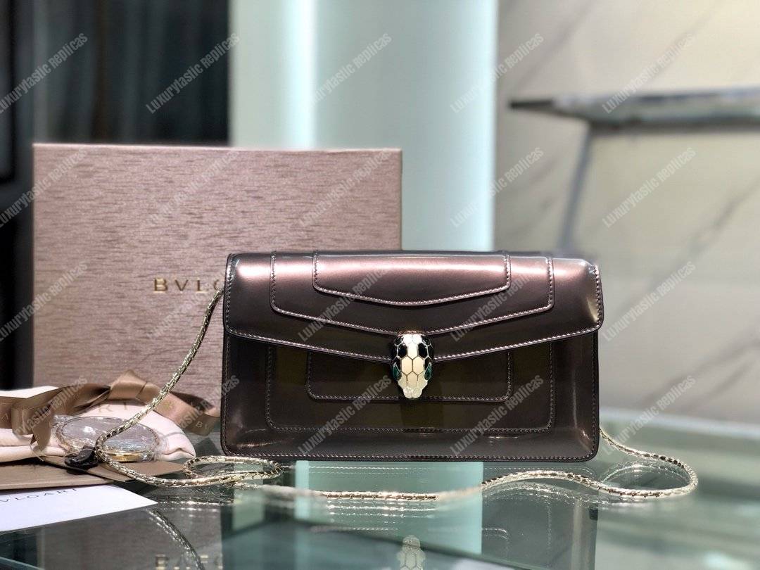 BVL Serpenti Forever Flap Cover Long Bag Metallic Rose Quartz