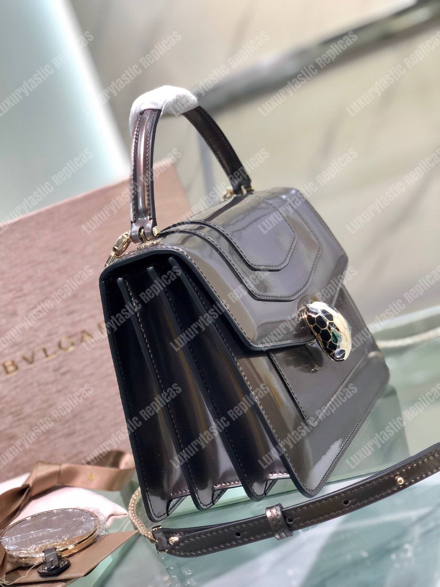 BVL Serpenti Forever Flap Cover Tophandle Bag Metallic Rose Quartz