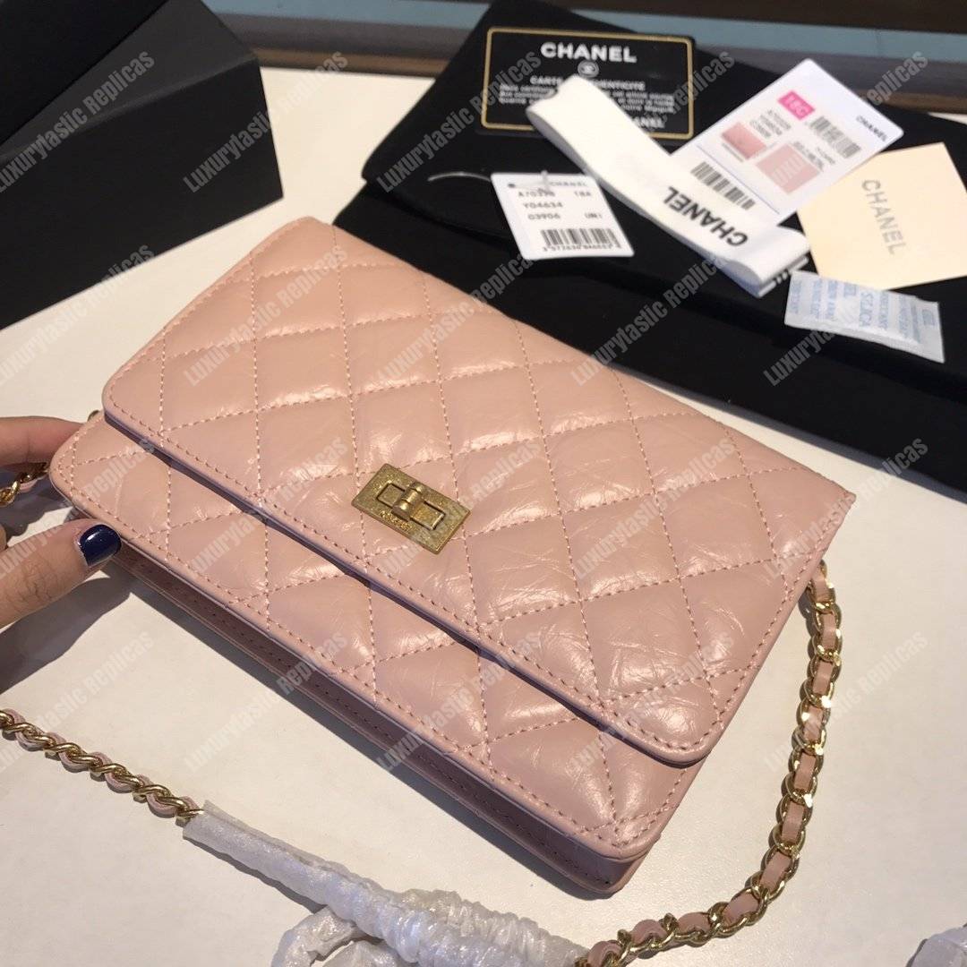 Ch*el wallet on chain – woc aged calfskin pink