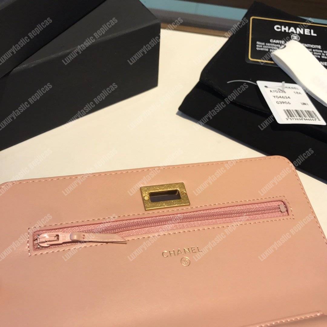 Ch*el wallet on chain – woc aged calfskin pink