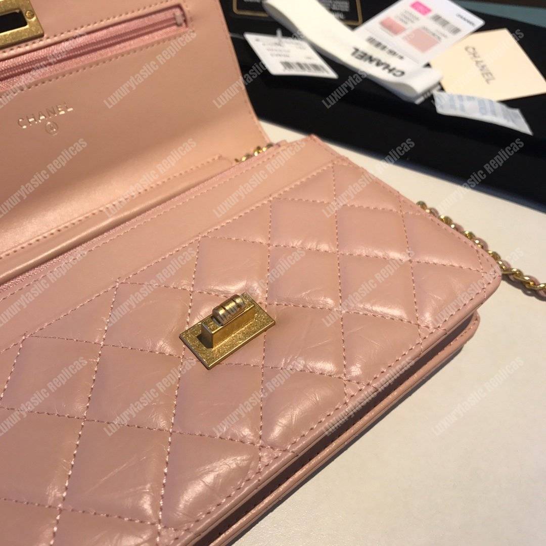 Ch*el wallet on chain – woc aged calfskin pink