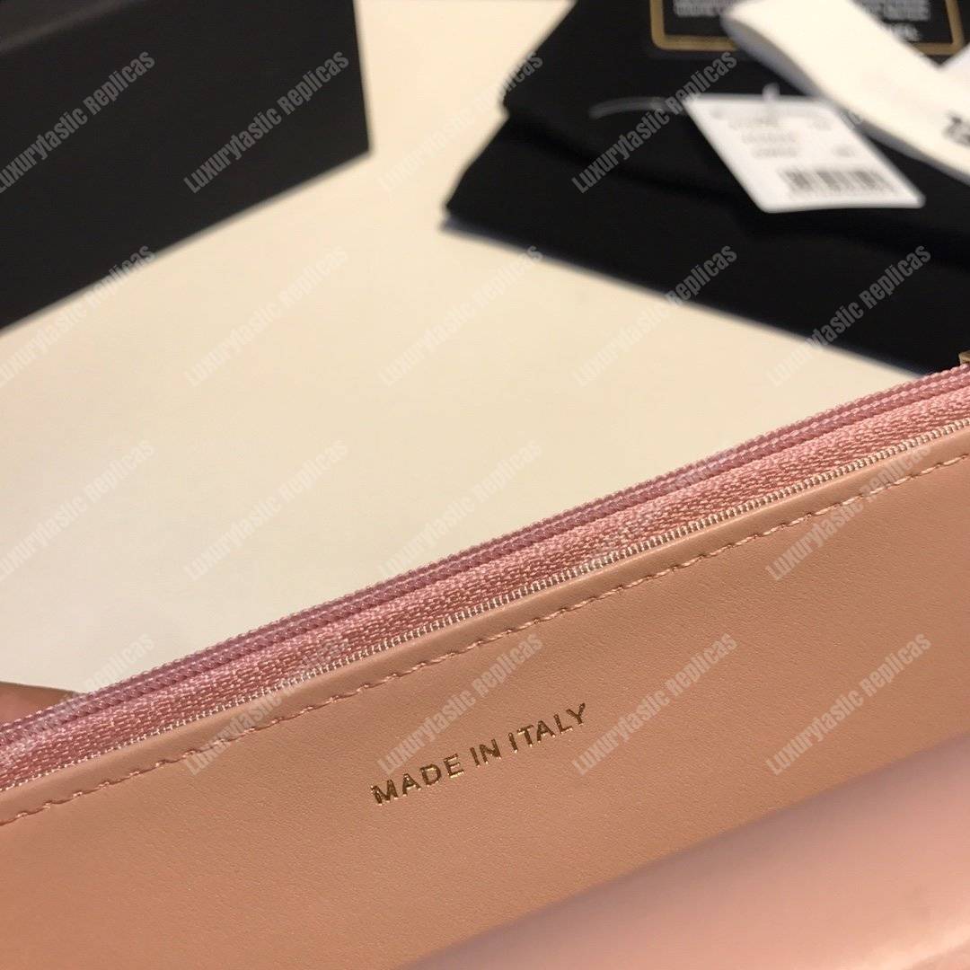 Ch*el wallet on chain – woc aged calfskin pink