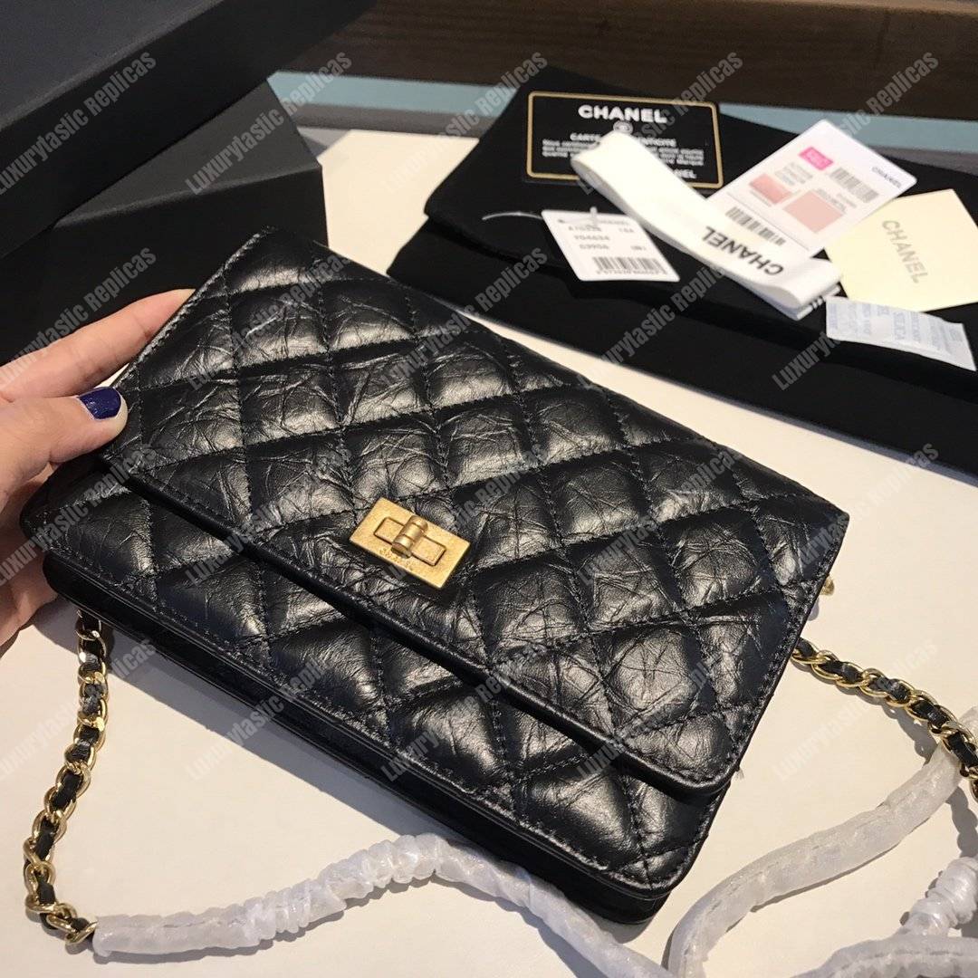 Ch*el wallet on chain – woc aged calfskin black