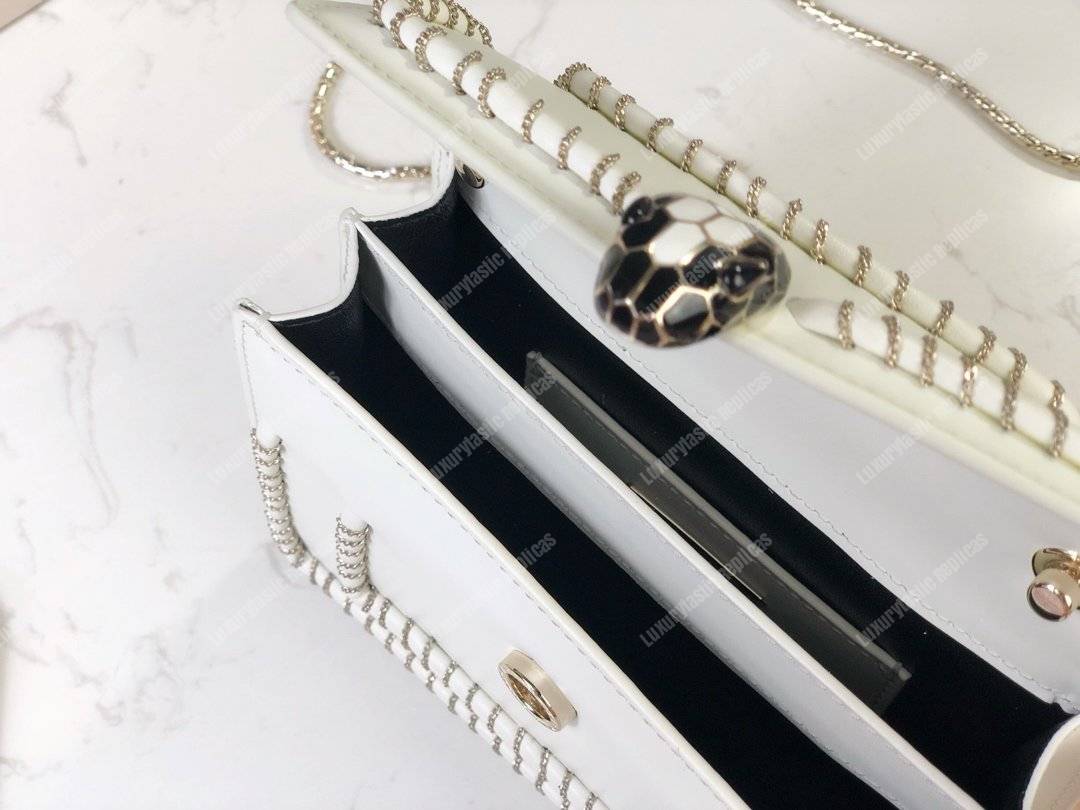 BVL Serpenti Forever Mini Bag White With Woven Chain
