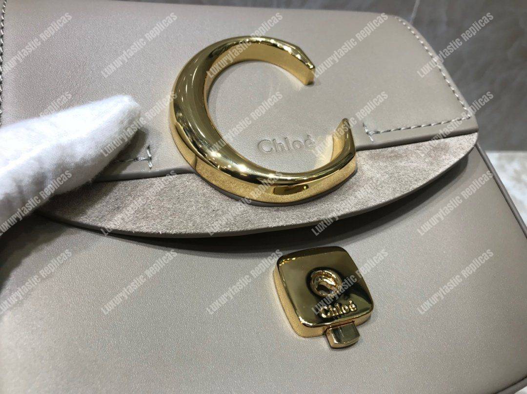 Chloe Mini Chloe C Bag In Shiny And Suede Calfskin Grey