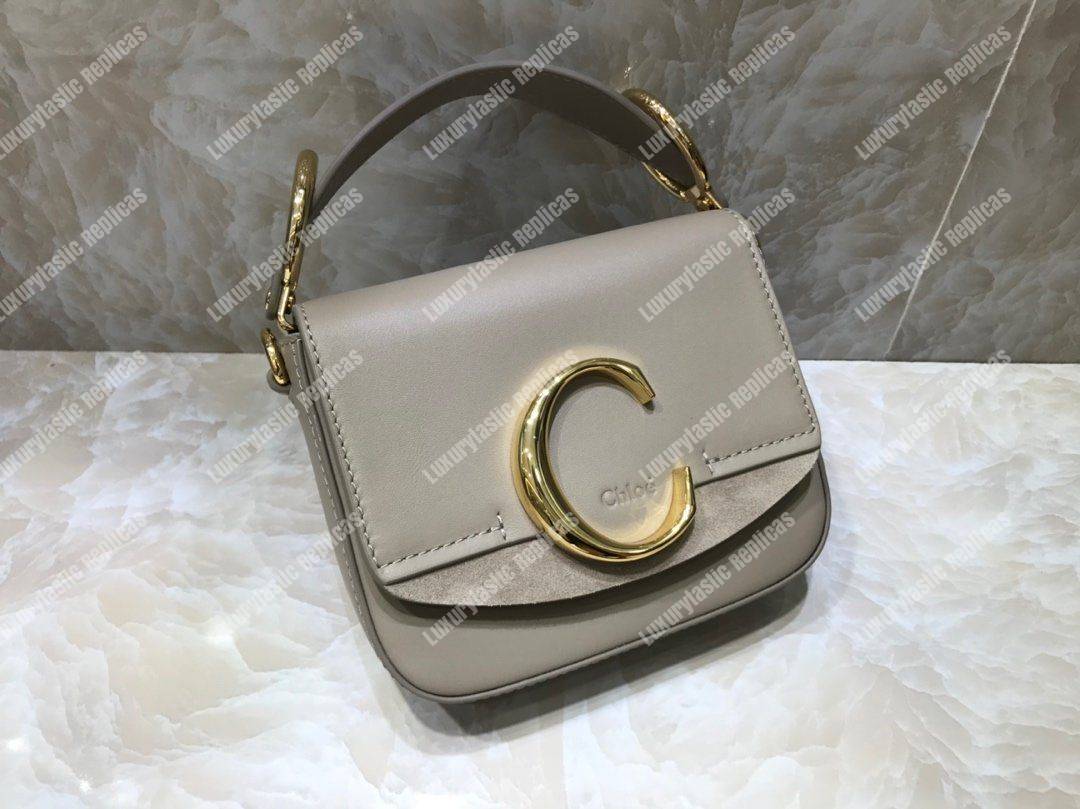 Chloe Mini Chloe C Bag In Shiny And Suede Calfskin Grey