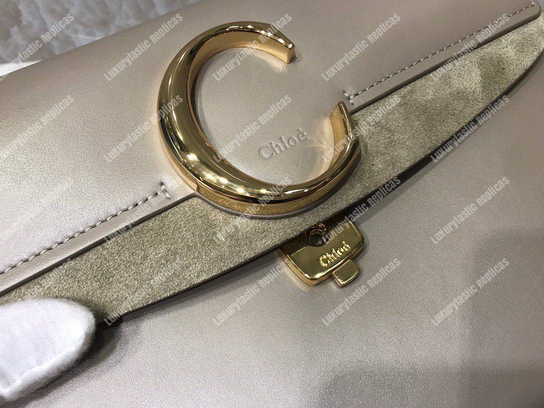 Chloe Small “C” Double Carry Bag In Shiny And Suede Calfskin Grey