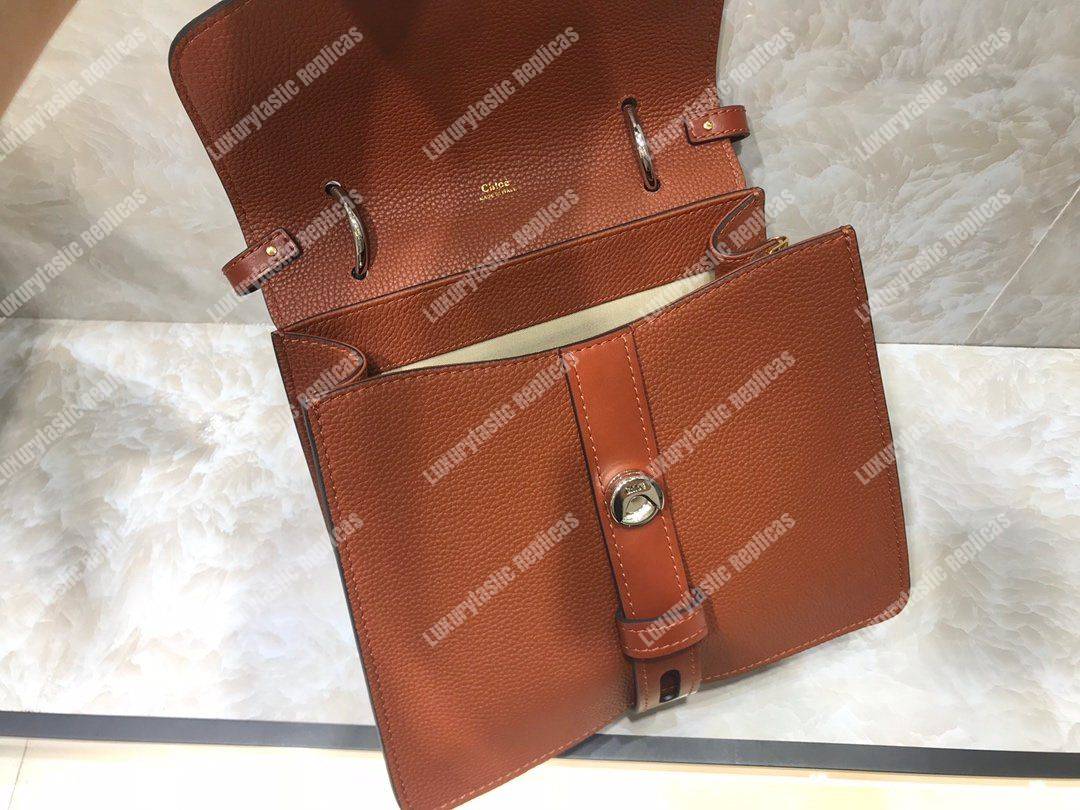 Chloe Medium Aby Day Shoulder Bag In Grained And Shiny Calfskin Brown