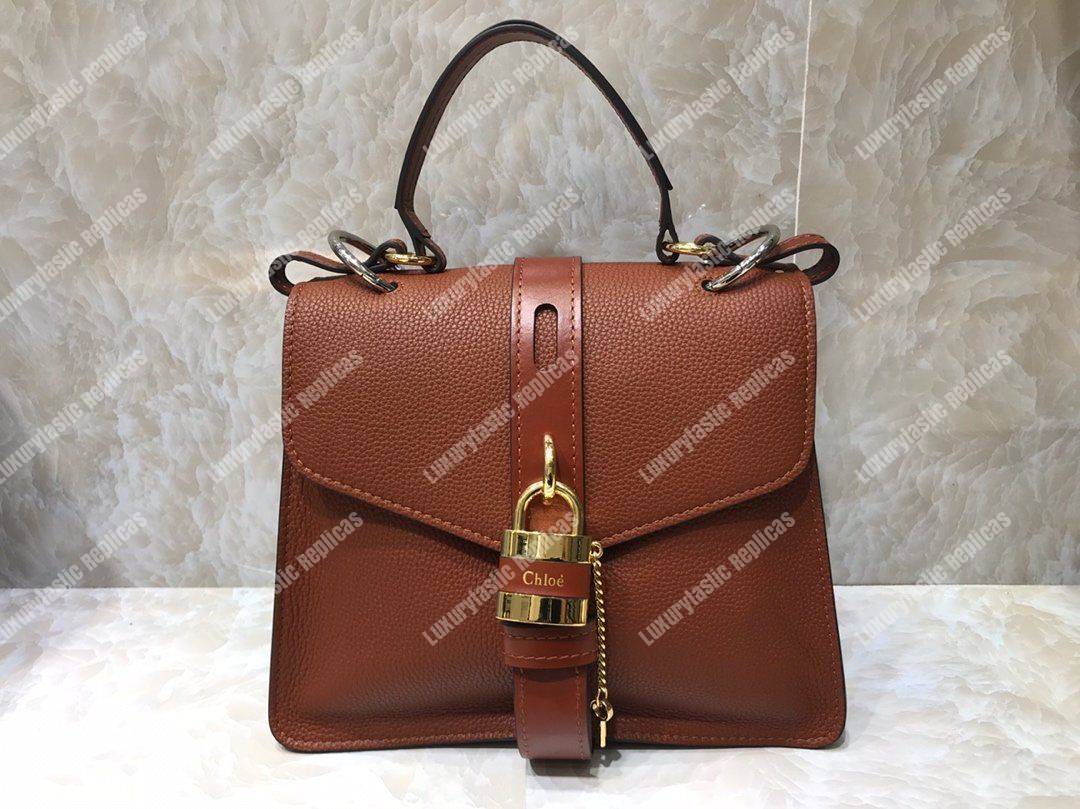 Chloe Medium Aby Day Shoulder Bag In Grained And Shiny Calfskin Brown