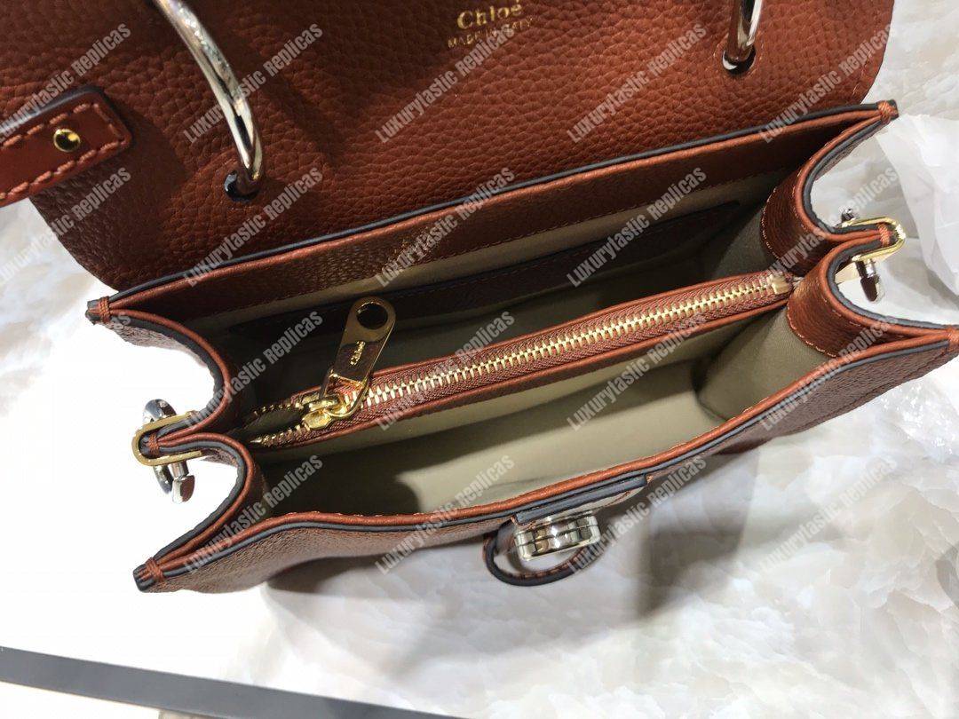 Chloe Small Aby Day Shoulder Bag In Grained And Shiny Calfskin Brown