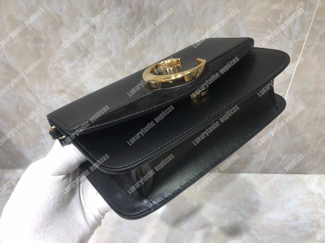 Chloe “C” Clutch With Chain In Shiny And Suede Calfskin Black