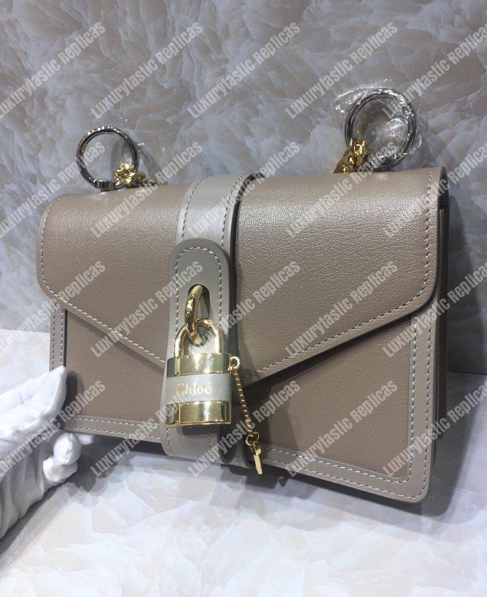 Chloe Aby Chain Shoulder Bag In Shiny Goatskin And Calfskin Grey