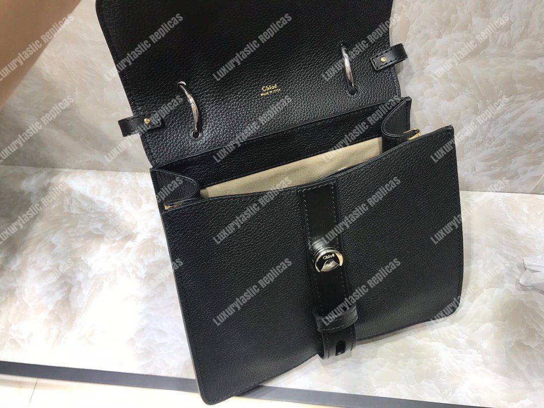 Chloe Medium Aby Day Shoulder Bag In Grained And Shiny Calfskin Black
