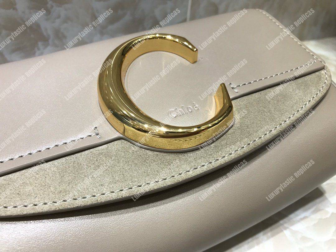 Chloe “C” Belt Bag In Shiny And Suede Calfskin Grey
