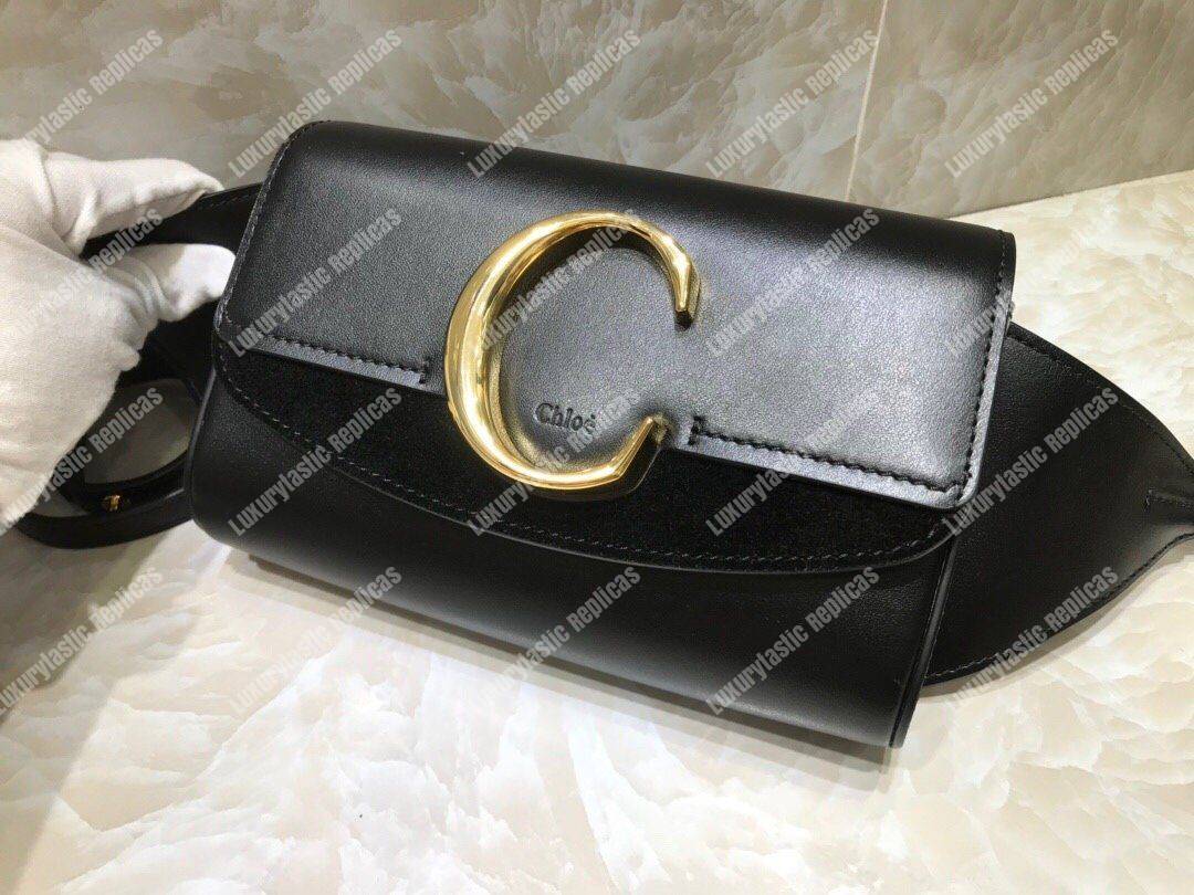 Chloe “C” Belt Bag In Shiny And Suede Calfskin Black